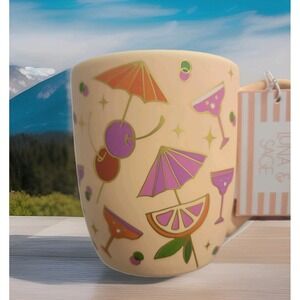 NEW! Luna & Sage Martini Cherries Artsy‎ Colorful Soft Touch Ceramic Coffee Mug